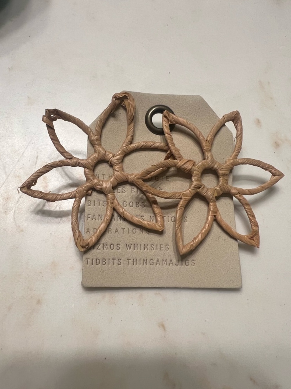 Anthropologie Natural Tan Woven Flower Hoop Earrings